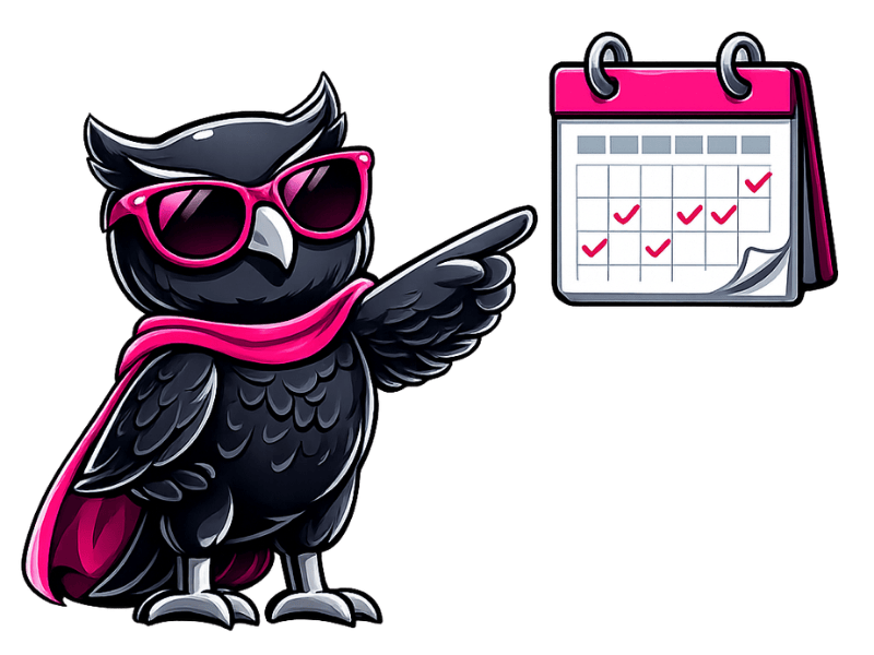 Owl pointing at calendar of upcoming cleaning businesses events