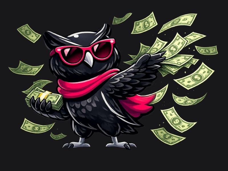 Owl tossing money around